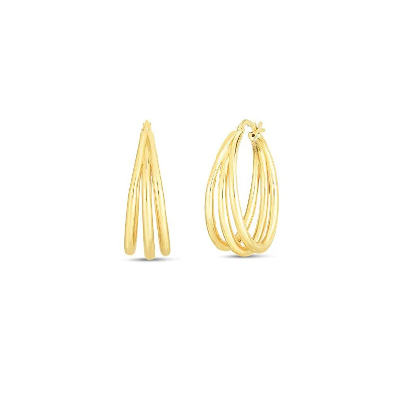 Hoop earrings with tortoiseshell designs for a chic and classic style-Roberto Coin Oro Classic 18K Yellow Gold Graduated Thin Triple Hoop Earrings