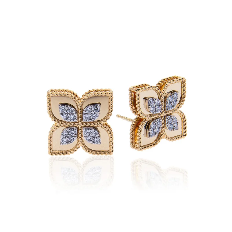 Stylish hoop earrings with diamond accents for an elegant and sparkling effect-Roberto Coin Princess Flower 18K Yellow Gold Diamond Earrings