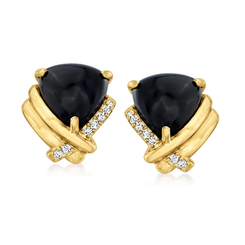 Best hoop earrings with gemstone accents for a colorful and elegant appearance-Ross-Simons Black Onyx and . Diamond Earrings in 18kt Gold Over Sterling