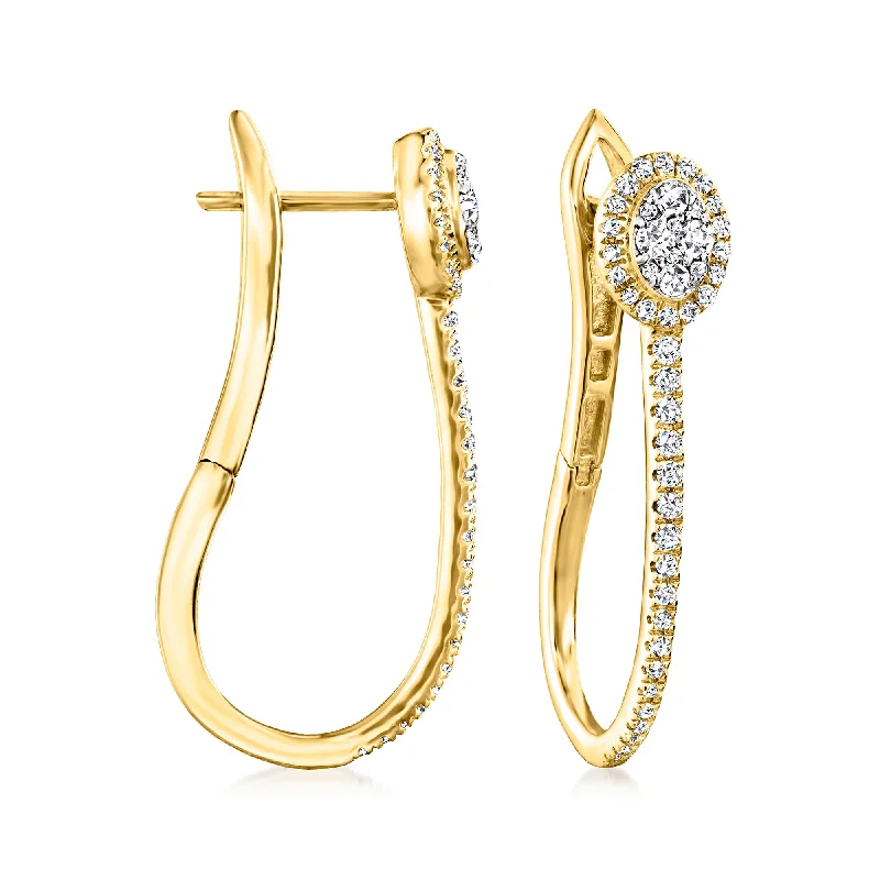 Hoop earrings with colorful beads for a fun and playful vibe-Ross-Simons Diamond Cluster Elongated Hoop Earrings in 18kt Gold Over Sterling