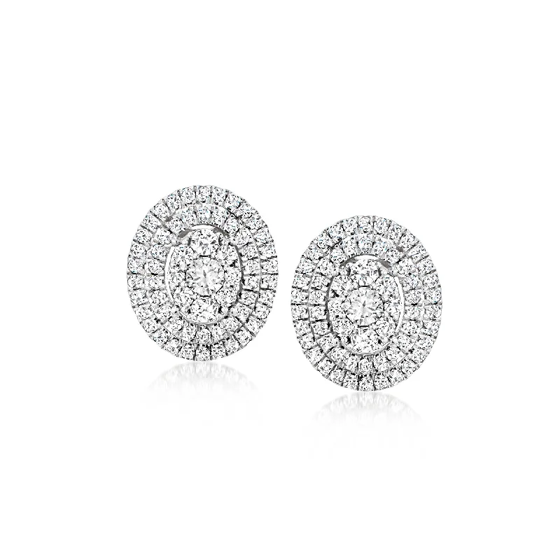 Best hoop earrings with lever-back closures for secure and easy wear-Ross-Simons Diamond Cluster Oval Earrings in 14kt White Gold