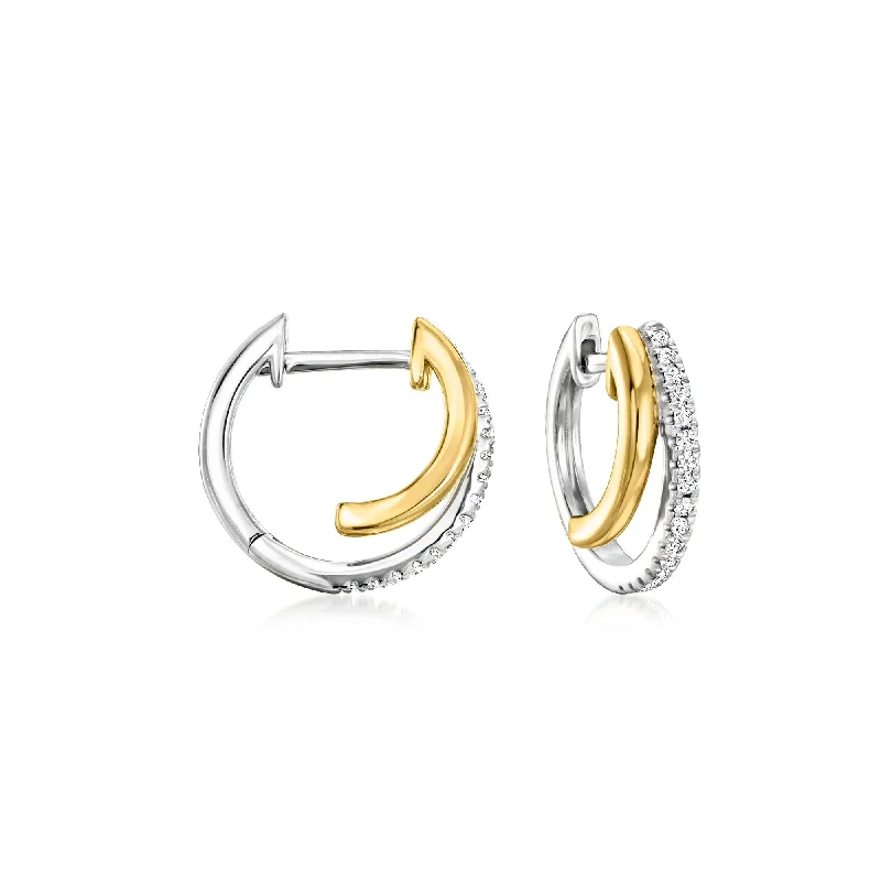 Hoop earrings with snake print designs for an edgy, wild appearance-Ross-Simons Diamond Double-Hoop Earrings in 2-Tone Sterling Silver