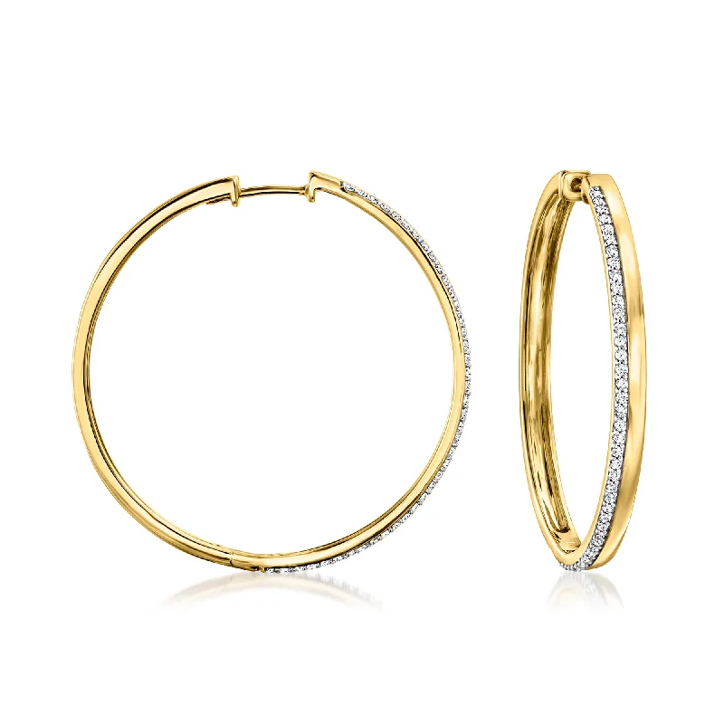 Hoop earrings with snake print designs for an edgy, wild appearance-Ross-Simons Diamond Hoop Earrings in 18kt Gold Over Sterling