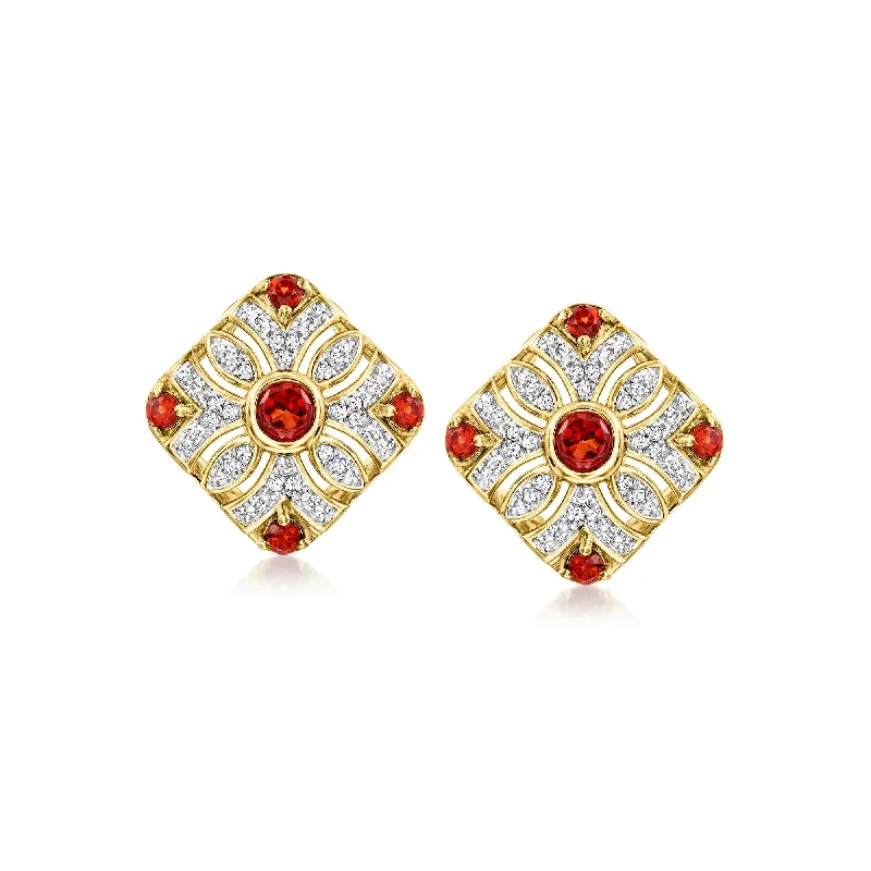 Hoop earrings with rhinestone-studded rims for a glamorous touch-Ross-Simons Garnet and . Diamond Vintage-Style Earrings in 18kt Gold Over Sterling