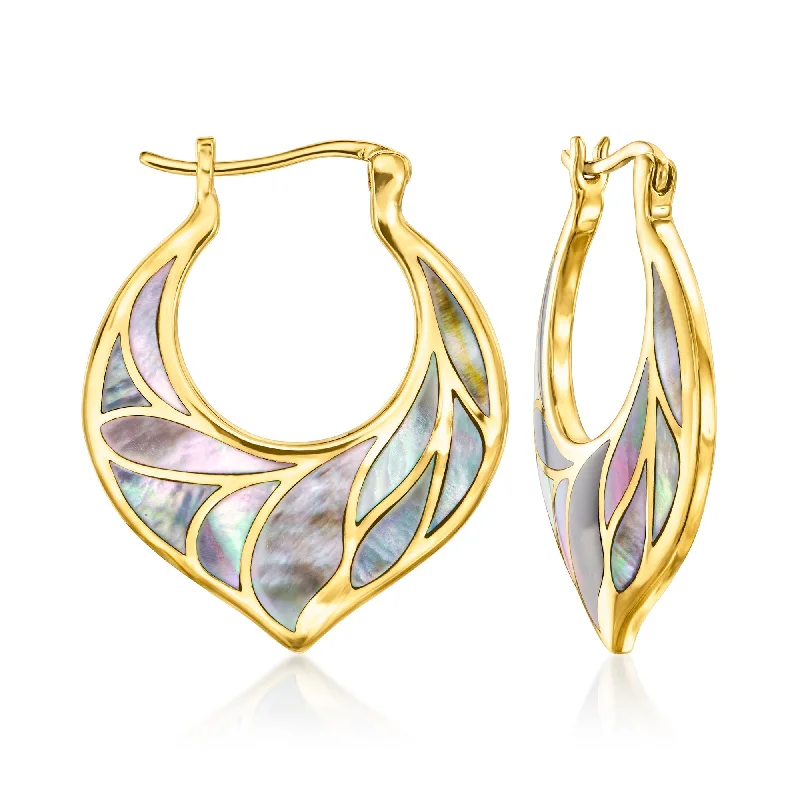 Ross-Simons Gray Mother-Of-Pearl Hoop Earrings in 18kt Gold Over Sterling