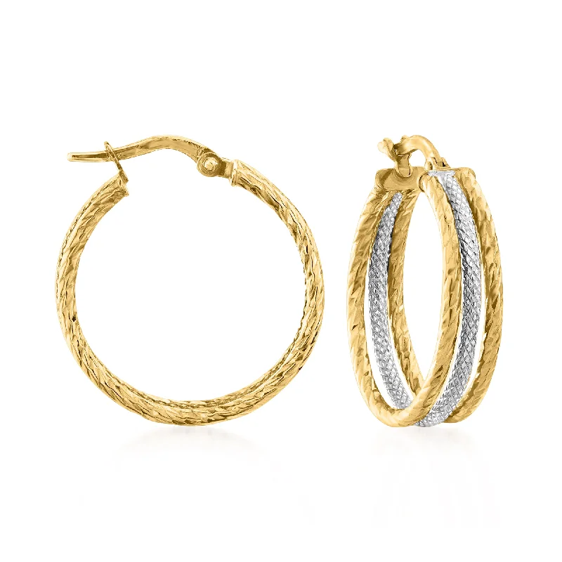 Best hoop earrings with blackened metal for an edgy and bold appearance-Ross-Simons Italian 14kt 2-Tone Gold Triple-Hoop Earrings