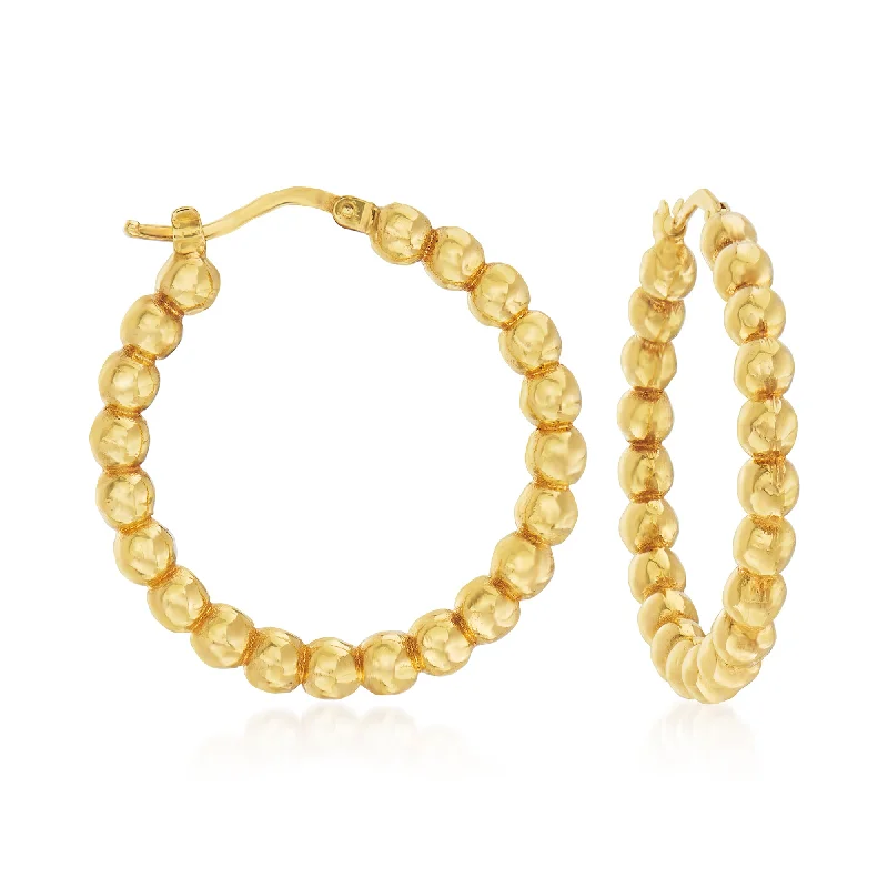 Hoop earrings with dangling charms for a playful and fun look-Ross-Simons Italian 14kt Yellow Gold Beaded Hoop Earrings