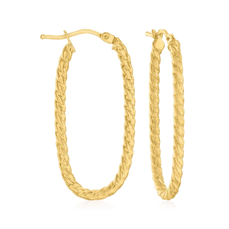 Hoop earrings with leather accents for a sleek and bold combination-Ross-Simons Italian 14kt Yellow Gold Twisted Oval Hoop Earrings