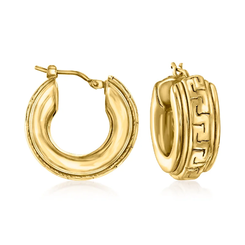 Best hoop earrings with marbled designs for a trendy and artistic effect-Ross-Simons Italian 18kt Gold Over Sterling Greek Key Hoop Earrings