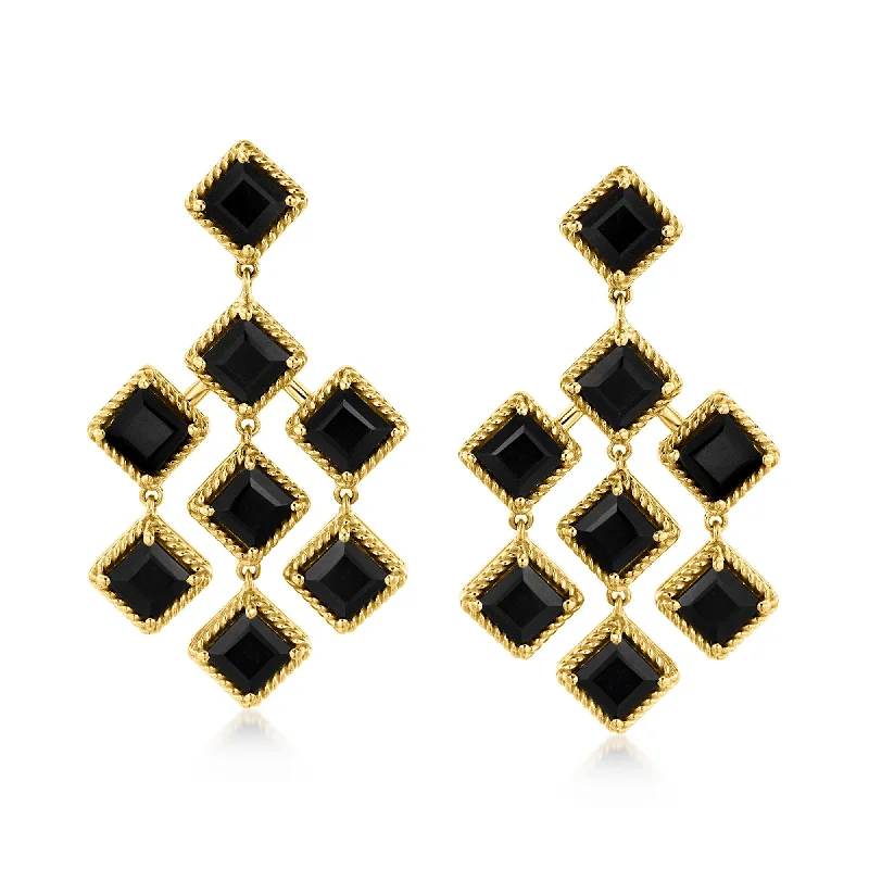 Best hoop earrings with matching bracelets for a coordinated jewelry set-Ross-Simons Onyx Chandelier Earrings in 18kt Gold Over Sterling