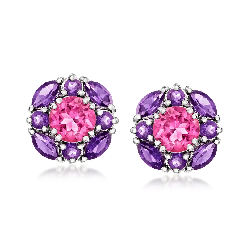 Best hoop earrings with baroque pearls for a luxurious and elegant vibe-Ross-Simons Pink Topaz and Amethyst Earrings in Sterling Silver