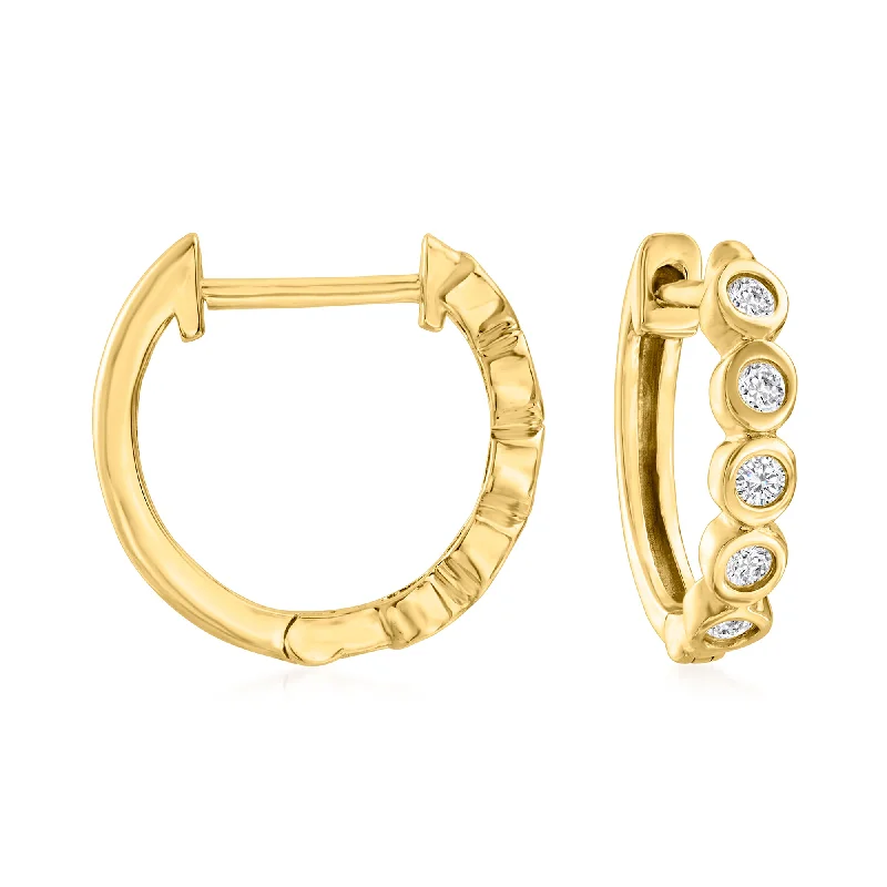 Medium hoop earrings for an everyday look with the perfect balance of style-RS Pure by Ross-Simons Diamond Bezel Huggie Hoop Earrings in 14kt Yellow Gold