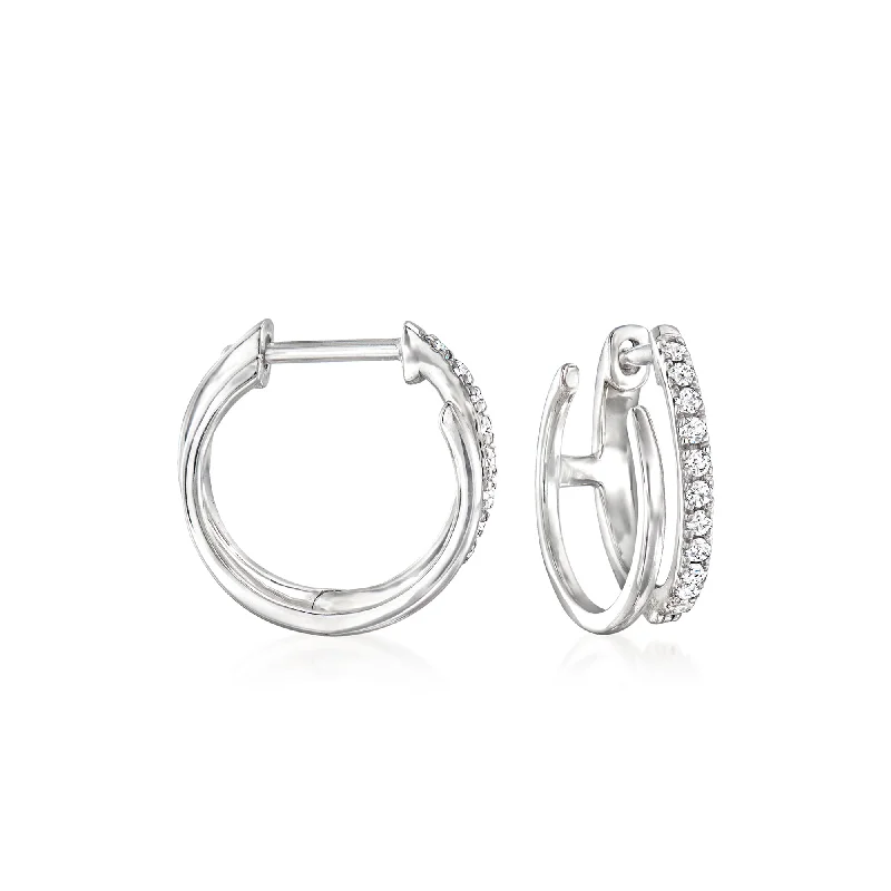 Best hoop earrings with vintage rhinestone embellishments for a retro-glam effect-RS Pure by Ross-Simons Diamond Dual-Hoop Earrings in Sterling Silver