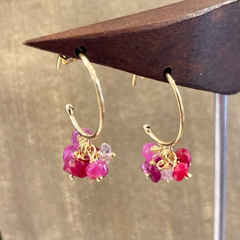 Best hoop earrings with multi-colored gemstones for a vibrant and lively touch-Ruby Cluster 18K Gold Hoop Earrings