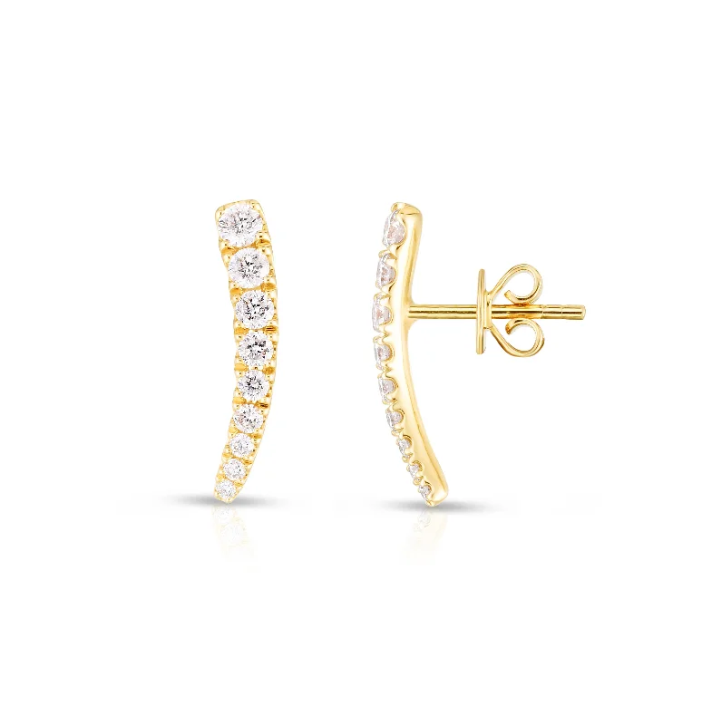 Hoop earrings with resin accents for a bold and colorful design-Sabel 14K Yellow Gold Round Diamond Curved Climber Earrings