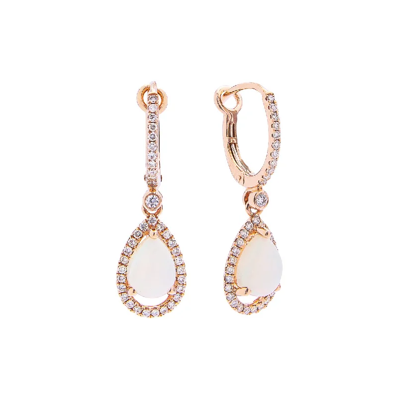 Best hoop earrings with rose gold for a romantic and warm aesthetic-Sabel Collection 14K Rose Gold Pear Shape Opal and Diamond Halo Earrings