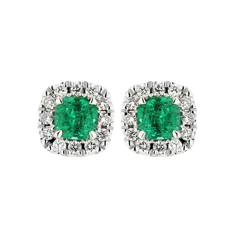 Hoop earrings with oversized designs for a bold, fashion-forward statement-Sabel Collection 14K White Gold Cushion Emerald and Diamond Earrings