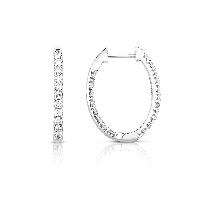 Best hoop earrings with tribal designs for a cultural and exotic aesthetic-Sabel Collection 14K White Gold Large Oval Diamond Inside Out Hoop Earrings