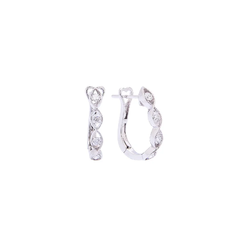 Hoop earrings with oversized designs for a bold, fashion-forward statement-Sabel Collection 14K White Gold Micro Channel Milgrain Diamond Hoop Earrings