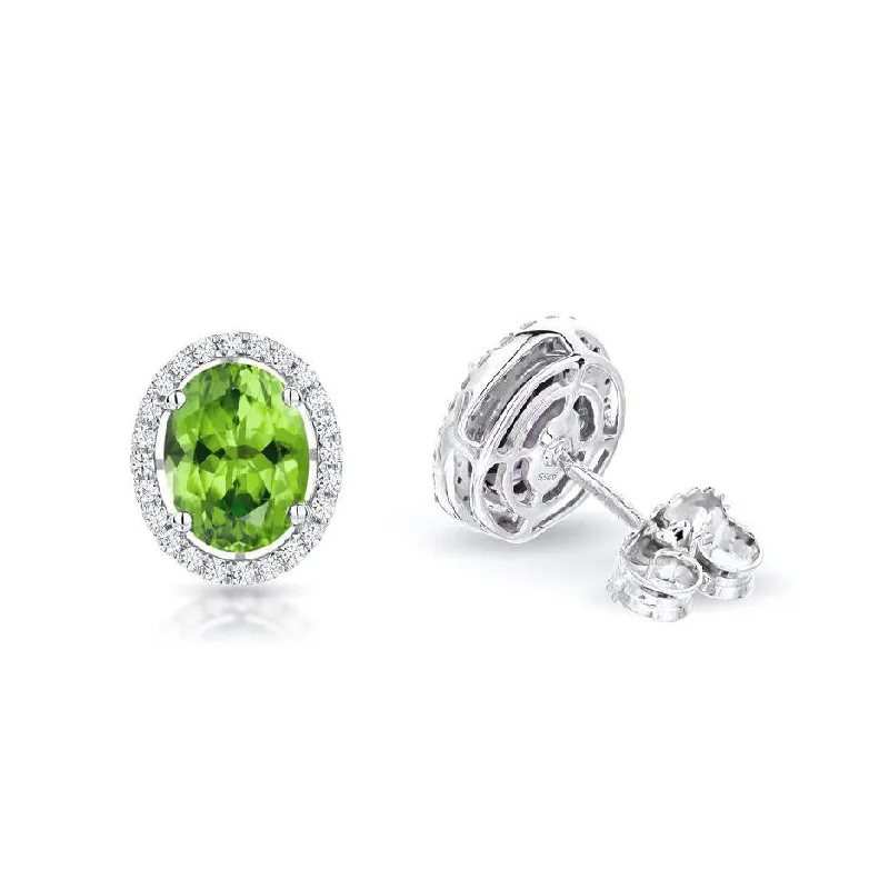 Hoop earrings with hearts for a sweet and romantic gesture-Sabel Collection 14K White Gold Oval Peridot and Diamond Earrings