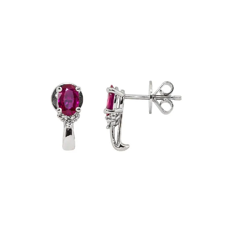 Best hoop earrings with angel wing accents for a spiritual and meaningful design-Sabel Collection 14K White Gold Oval Ruby and Diamond Earrings