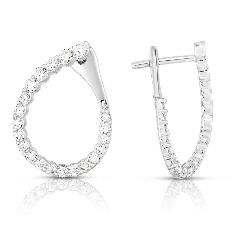 Hoop earrings with open designs for a modern, lighthearted vibe-Sabel Collection 14K White Gold Oval Twist Diamond Hoop Earrings