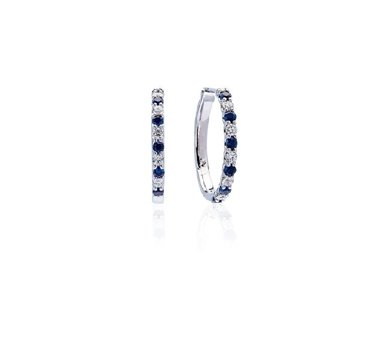 Best hoop earrings with crescent-shaped designs for a bold, moon-inspired style-Sabel Collection 14K White Gold Sapphire and Diamond Hoop Earrings