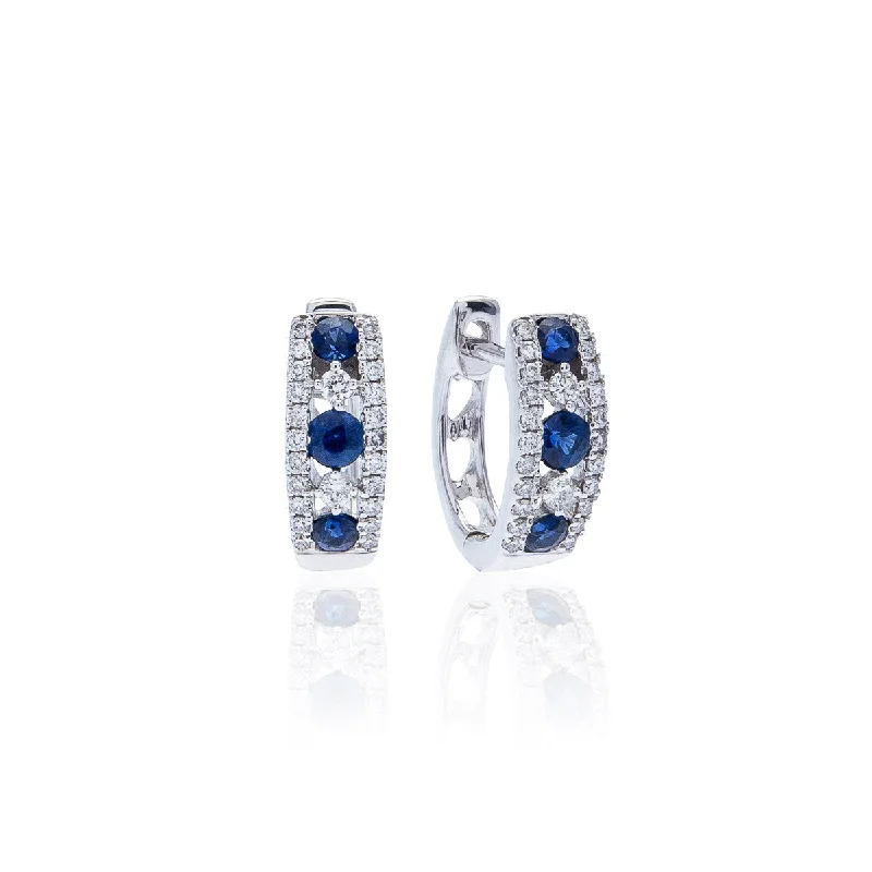 Hoop earrings with colorful beads for a fun and playful vibe-Sabel Collection 14K White Gold Sapphire and Diamond Hoop Earrings