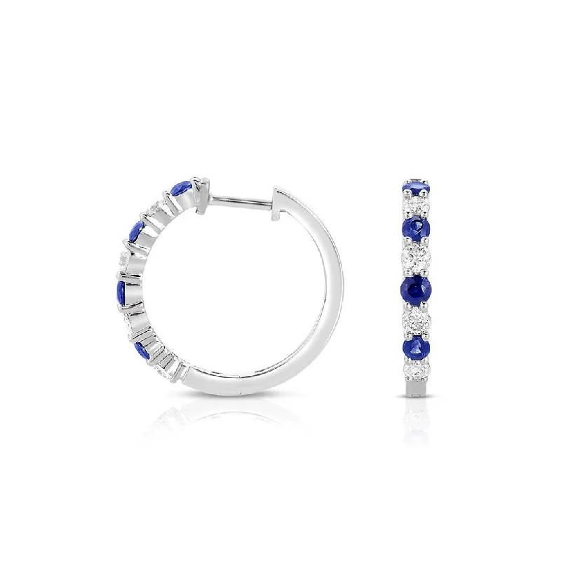 Best hoop earrings with geometric pendants for a modern, chic appeal-Sabel Collection 14K White Gold Sapphire and Diamond Hoop Earrings