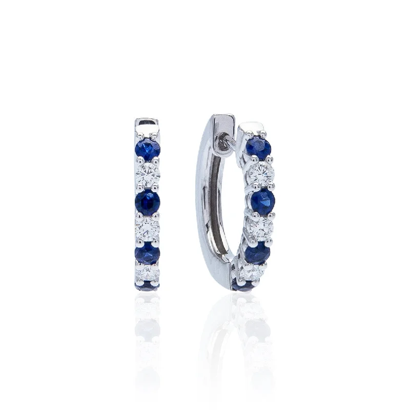 Best hoop earrings with stacked layers for a dimensional and bold look-Sabel Collection 14K White Gold Sapphire and Diamond Huggie Hoop Earrings