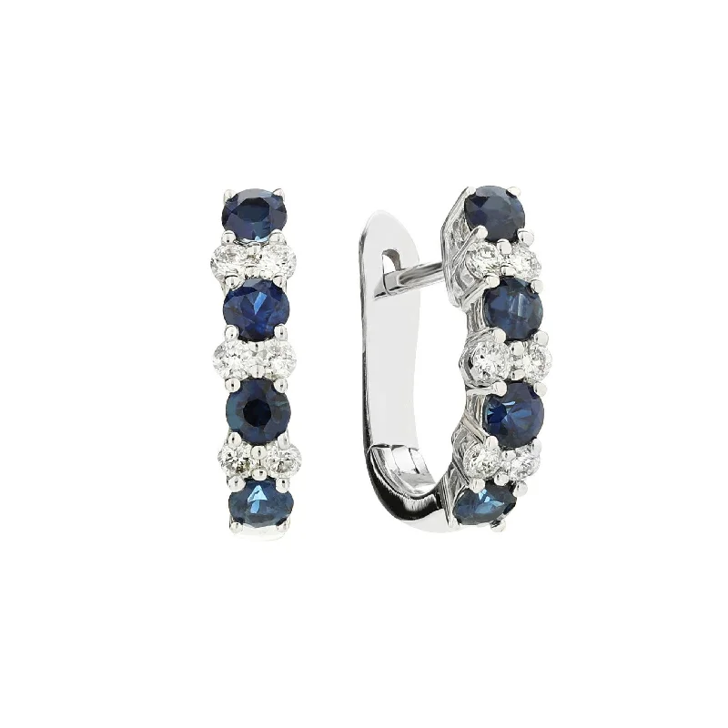 Hoop earrings with rhinestone embellishments for a glamorous and sparkling look-Sabel Collection 14K White Gold Sapphire and Diamond Mini Hoop Earrings