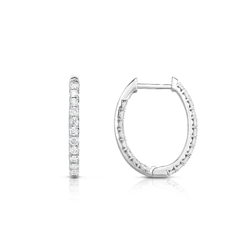 Hoop earrings with hearts for a sweet and romantic gesture-Sabel Collection 14K White Gold Small Oval Diamond Inside Out Hoop Earrings