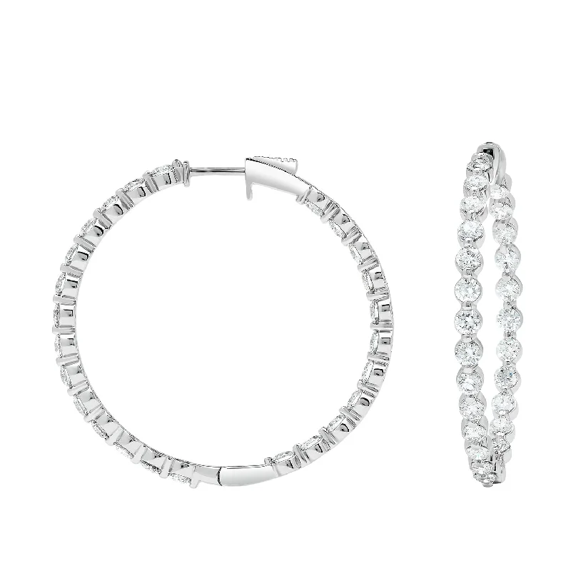 Hoop earrings with hammered textures for a boho-chic and rustic vibe-Sabel Collection 18K White Gold Diamond 1.5" Inside Out Hoop Earrings