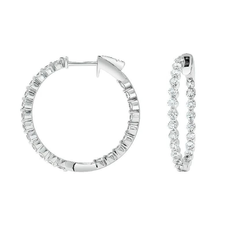 Best hoop earrings with intricate beaded details for a textured, stylish appearance-Sabel Collection 18K White Gold Diamond 1" Inside Out Hoop Earrings