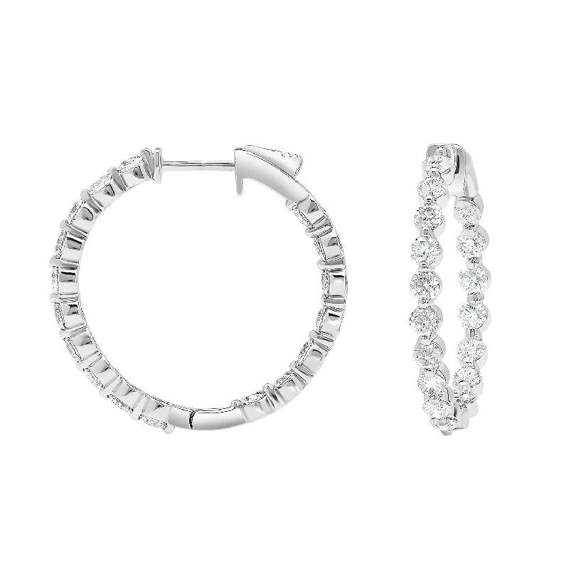 Stylish hoop earrings with diamond accents for an elegant and sparkling effect-Sabel Collection 18K White Gold Diamond 1" Inside Out Hoop Earrings