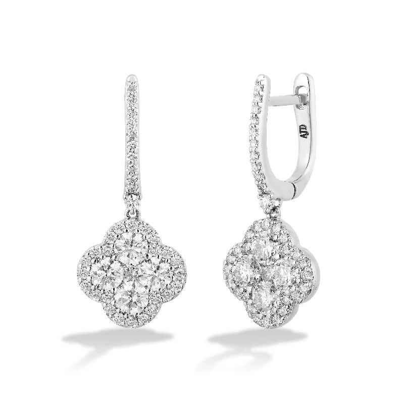 Best hoop earrings with sterling silver for an affordable and chic design-Sabel Collection 18K White Gold Round Diamond Flower Dangle Earrings