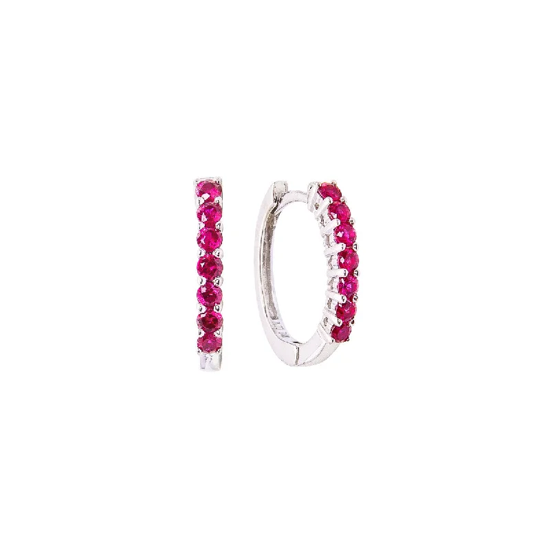 Hoop earrings with heart-shaped frames for a romantic and feminine look-Sabel Collection 18K White Gold Ruby Huggie Hoop Earrings