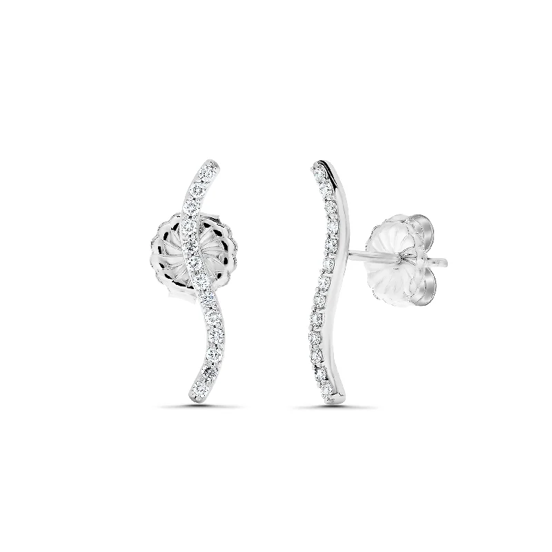 Stylish hoop earrings with diamond accents for an elegant and sparkling effect-Sabel Collection 18K White Gold "S" Diamond Stick Climber Earrings in .26cttw