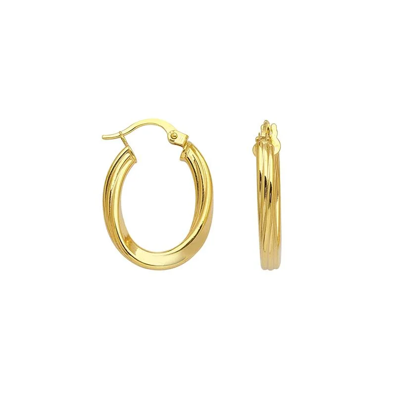 Best hoop earrings with floral designs for a feminine and delicate look-Sabel Everyday Collection Oval Fluted Twist Hoop Earrings in 14K Yellow Gold