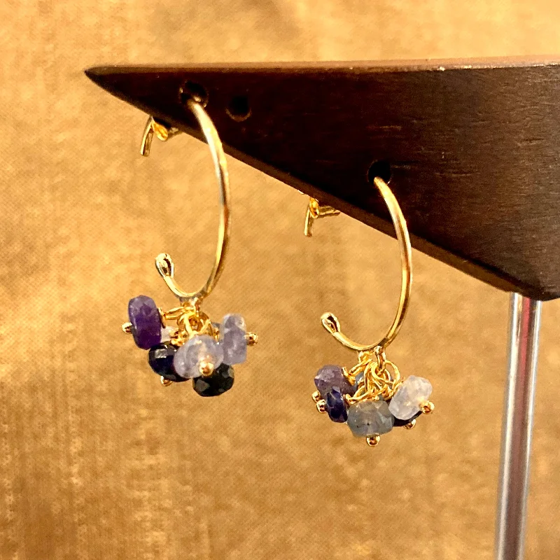 Best hoop earrings with detachable studs for a versatile and adjustable accessory-Sapphire Cluster 18K Gold Hoop Earrings