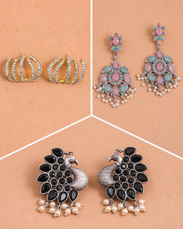 Hoop earrings with cut-out designs for a creative and lightweight effect-Sharad Combo Earring Set - wxo