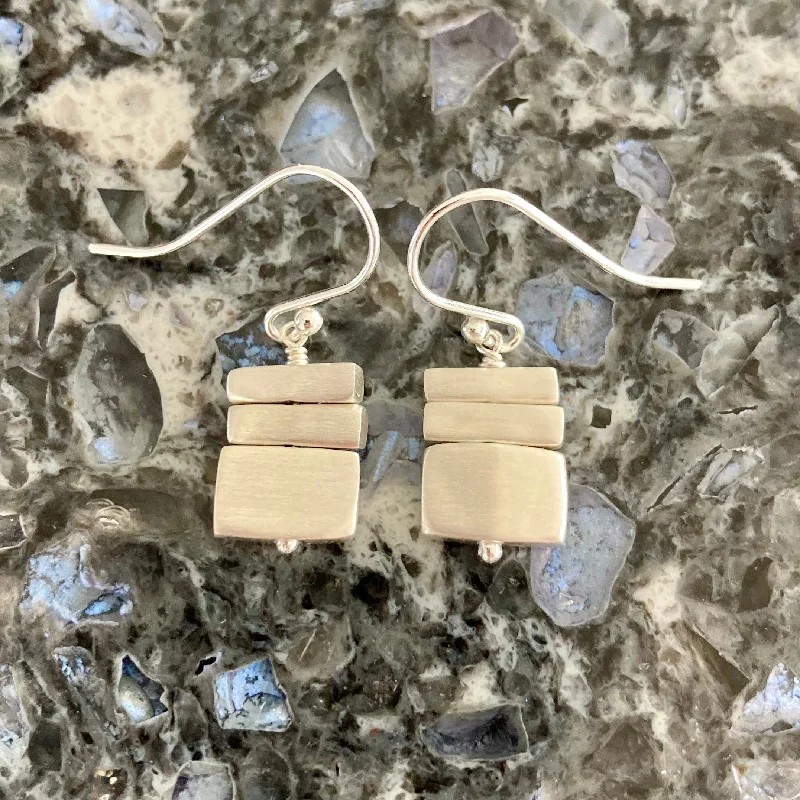 Best hoop earrings with angel wing accents for a spiritual and meaningful design-Stacked Brushed Sterling Silver Bars Earrings