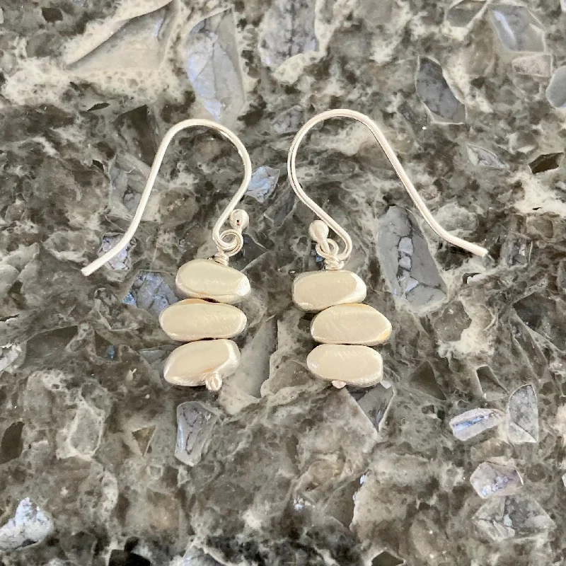 Hoop earrings with textured gold for a refined and sophisticated aesthetic-Stacked Brushed Sterling Silver Pebbles Earrings