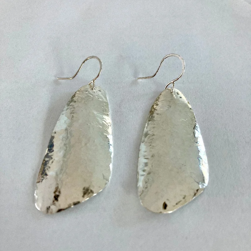 Hoop earrings with polished metal for a shiny and high-quality finish-Sterling Silver Long Pebble Earrings