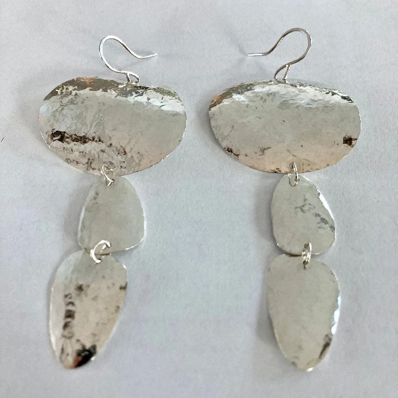 Best hoop earrings with lever-back closures for secure and easy wear-Sterling Silver Triple Pebble Earrings