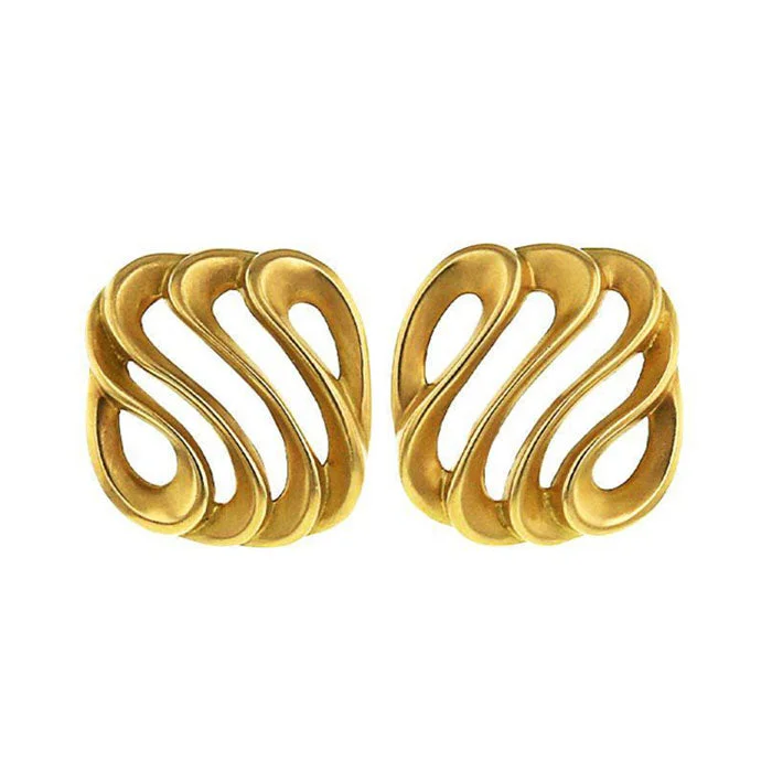 Best hoop earrings with textured silver for a rustic and organic finish-Tiffany & Co, by Angela Cummings,1980's earrings for non pierced ears in yellow gold