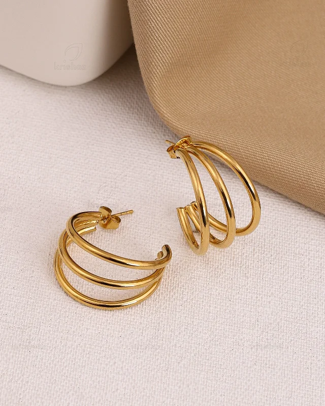 Hoop earrings with stacked layers for a bold and textured design-Triple Layer Fashionable Hoop