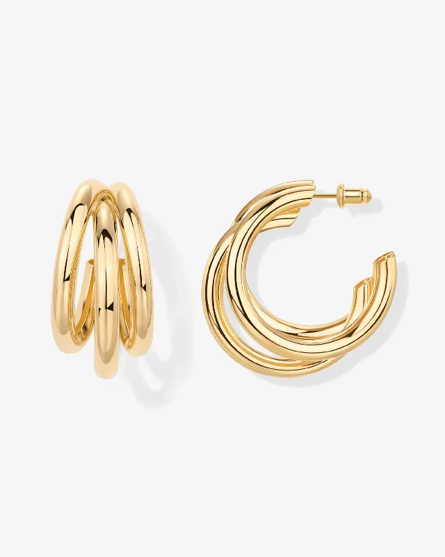 Hoop earrings with dangling charms for a playful and fun look-Triple Multi Hoop Earrings