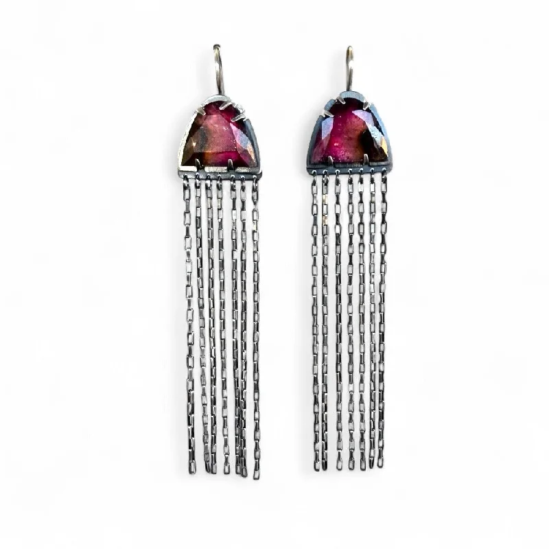 Best hoop earrings with geometric cuts for a sharp, modern appeal-watermelon tourmaline fringe earrings