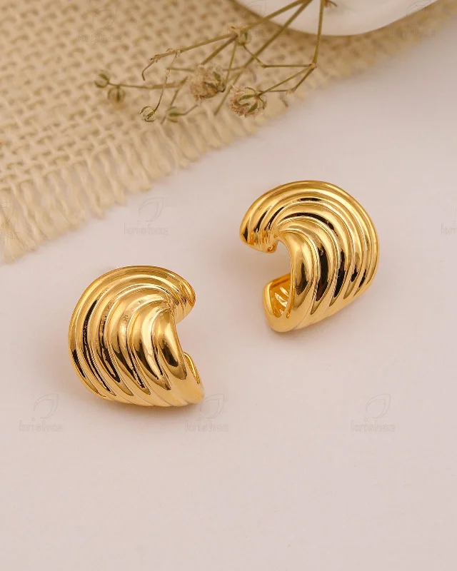 Hoop earrings with twisted leather for a chic and modern boho look-Wave Fashionable Studs